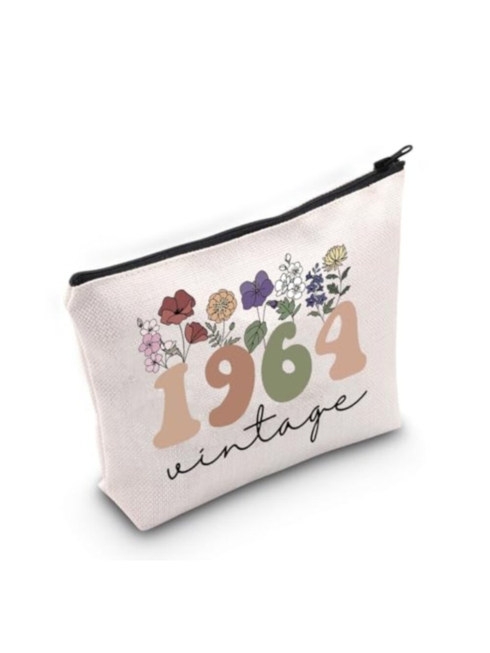 61st Birthday Gift Vintage 1964 Canvas Cosmetic Makeup Bag Zipper Pouch